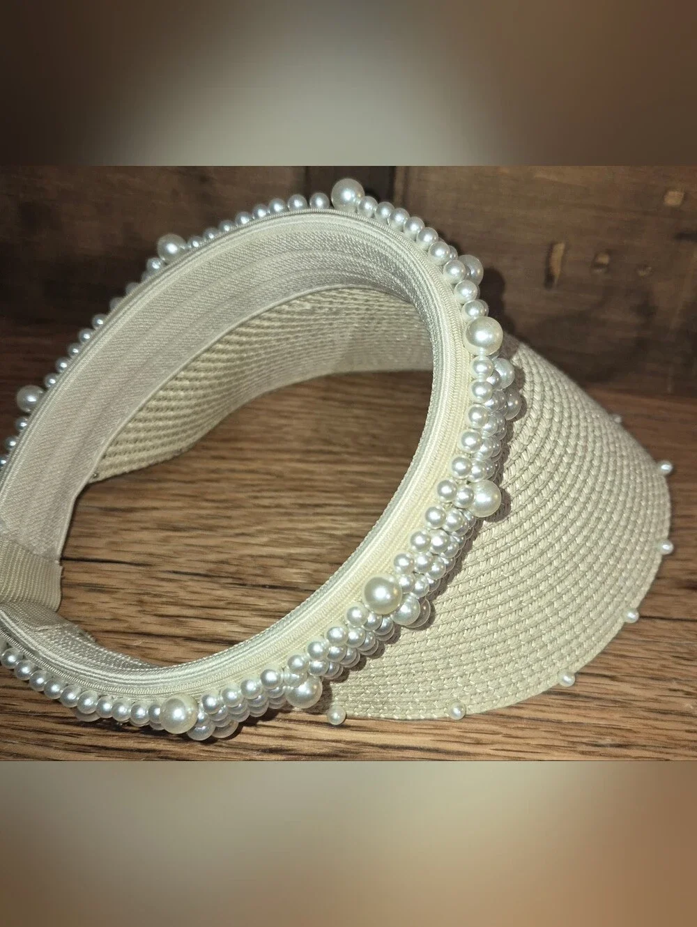 Cracker Barrel Cream Pearl Trim Sun Visor